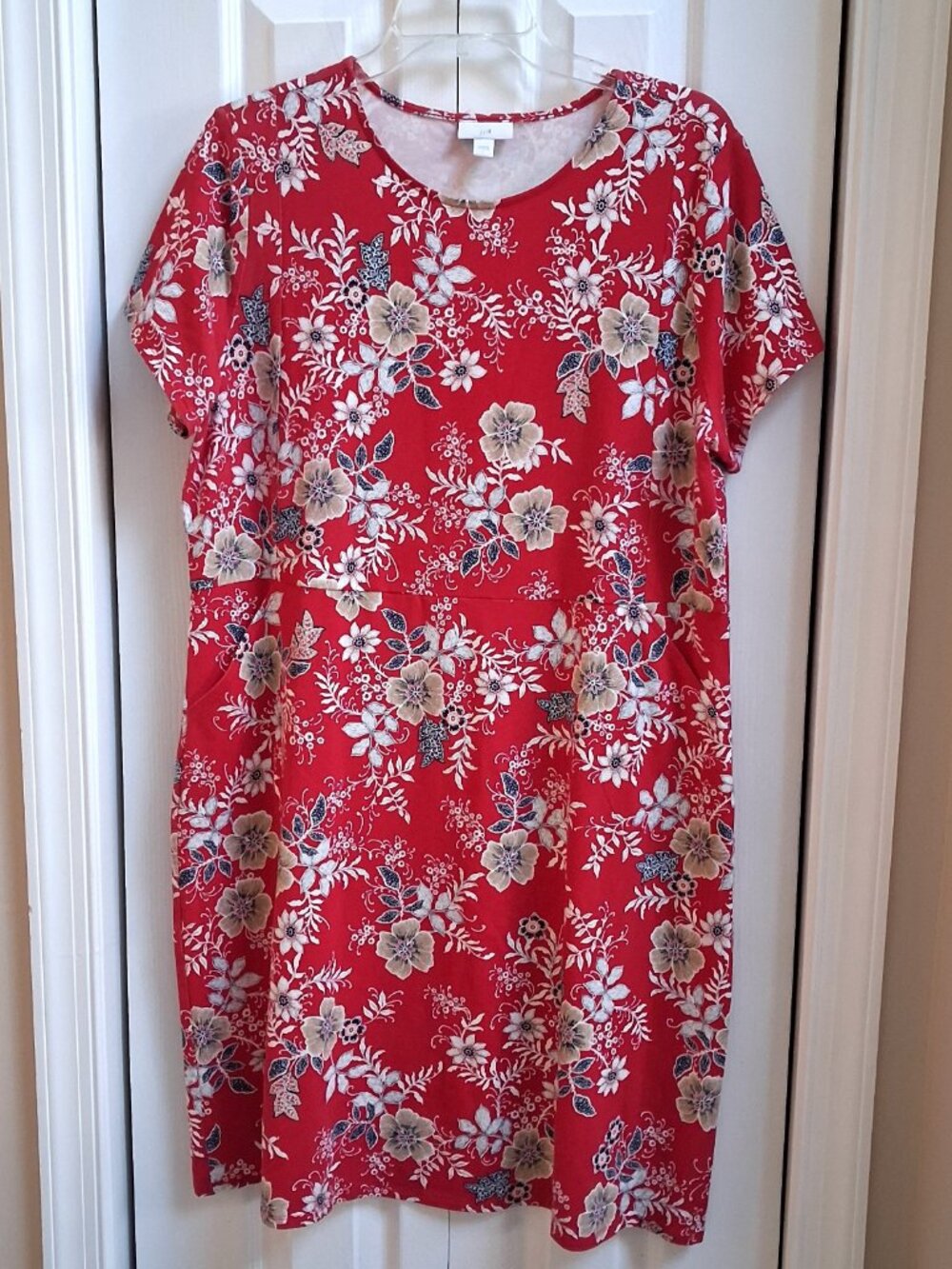 J JILL Red Floral Short Sleeve Dress sz L